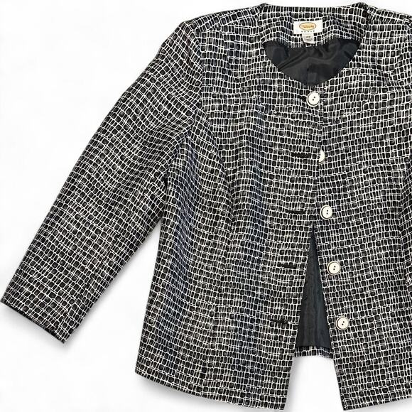 Talbots Classic Blazer Jacket Plus Size 14W Black White Silk Wool Career Vintage - Picture 7 of 10